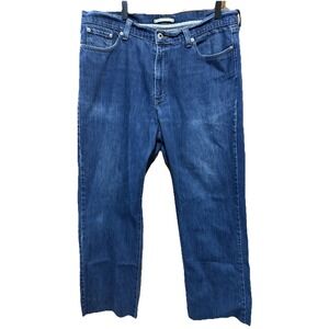 L.L. Bean Jeans Men 36 Natural Fit Blue Denim Straight Leg Frayed Cut Hem Ins 29